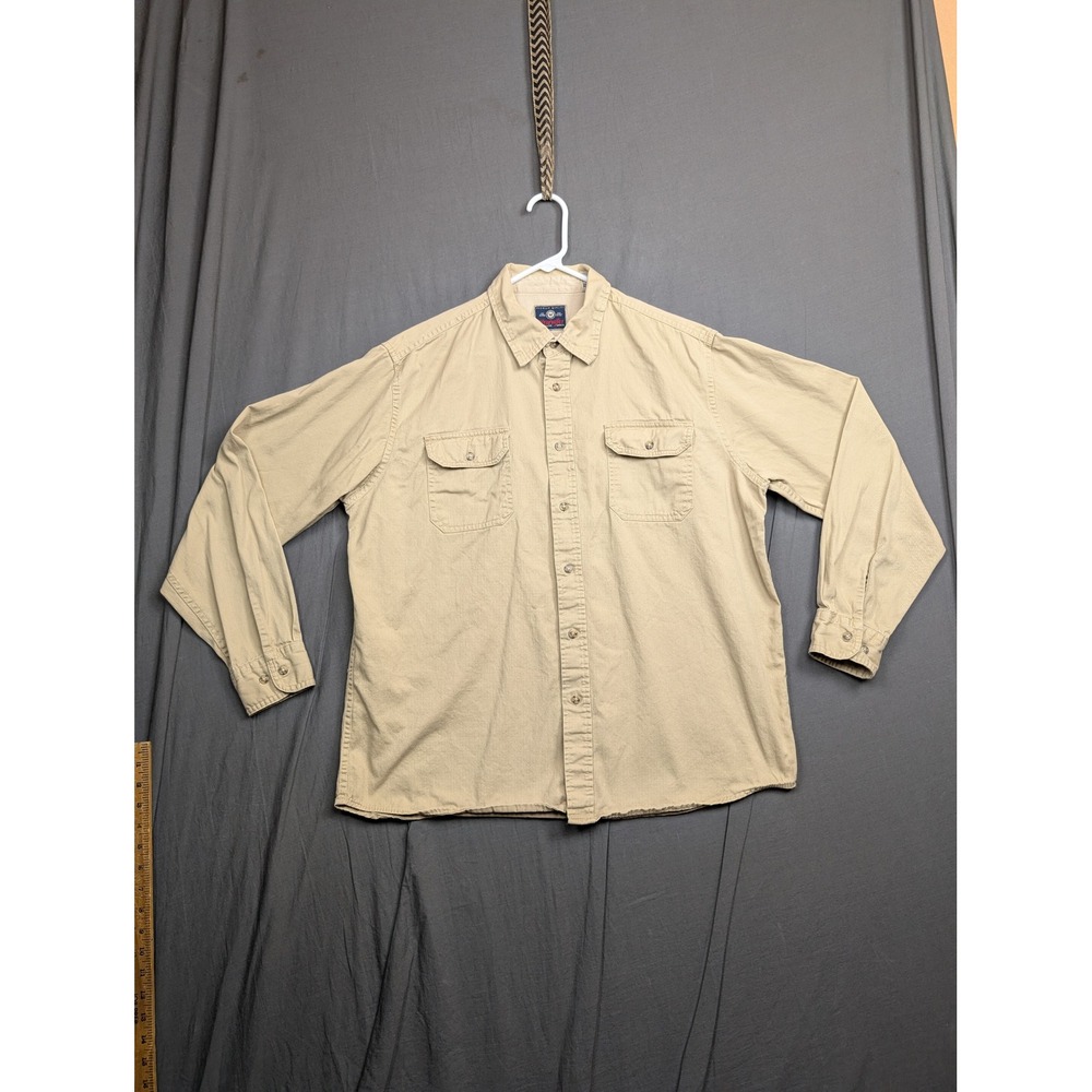 Wrangler Mens Tan Long Sleeve Cotton Twill Button Down Work Shirt Large 3090